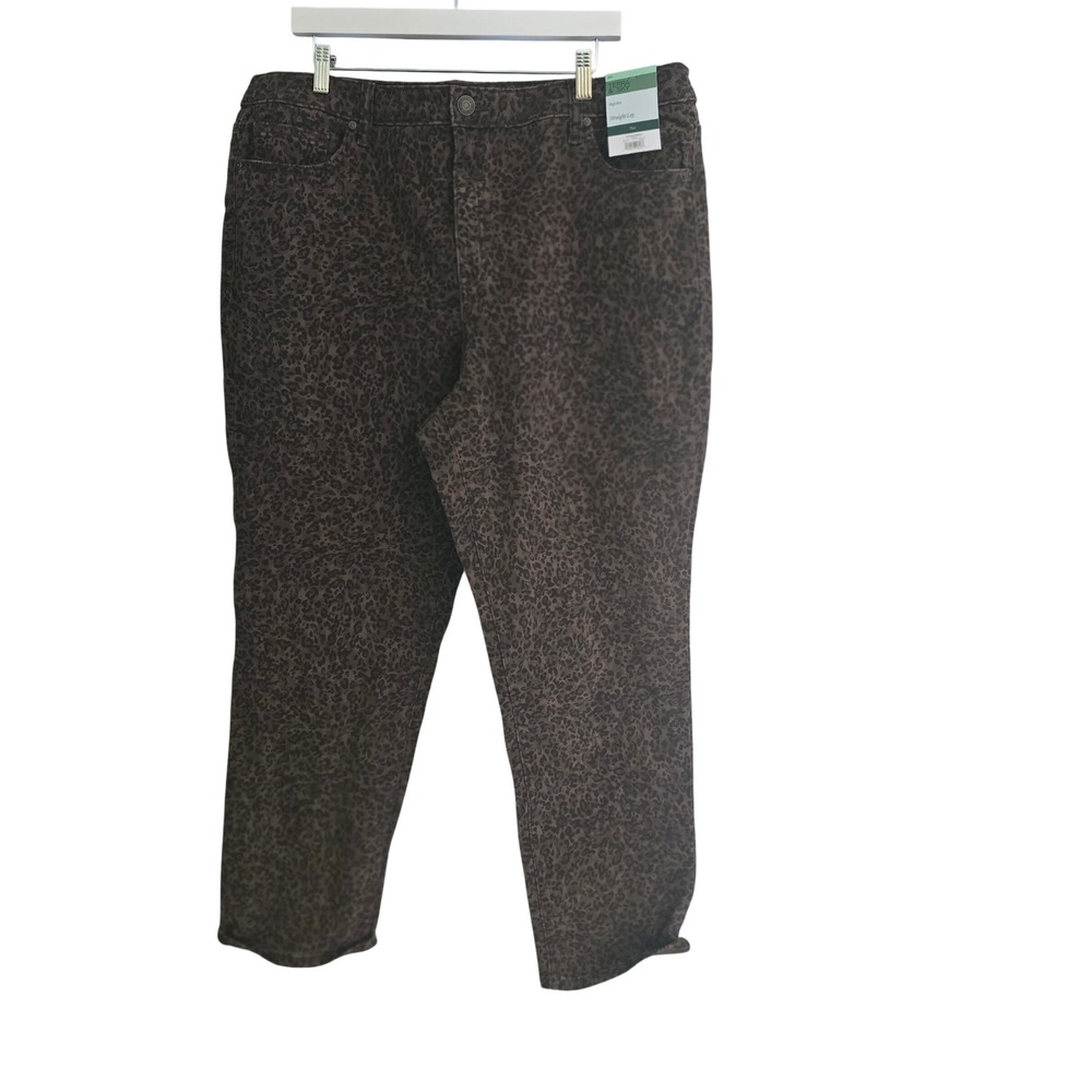 Terra & Sky Womens Brown Leopard Print High Rise Straight Leg Pants 18W 34003624